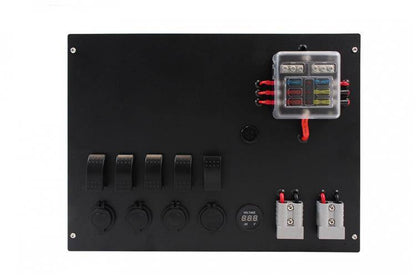 Schalttafel ALU, EIN-AUSx5, 3xGZ, USB 3.1A, 1x Voltmeter 6 SICHERUNGEN IP68