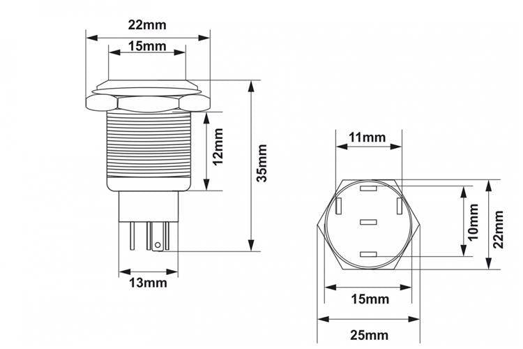 Schalter 304SS 19mm EIN-AUS Grün