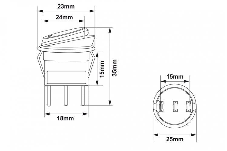 Switch Round ON-OFF 3PIN Green