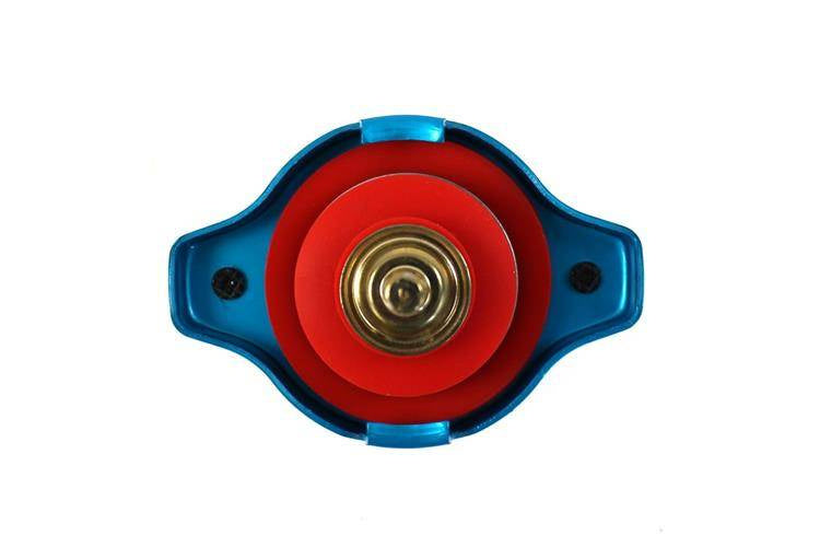 D1Spec Radiator cap with thermometer 15mm 0.9 Bar Blue