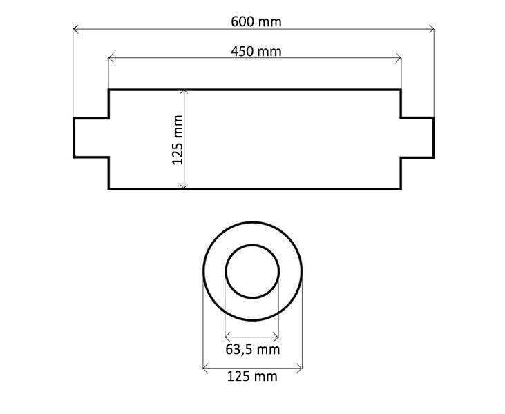 Mittelschalldämpfer 63,5mm TurboWorks RS 409SS 450mm