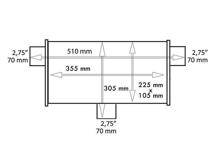 Mittlerer Endschalldämpfer hinten 70mm TurboWorks LT 304SS 355mm