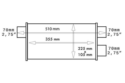 Mittlerer Endschalldämpfer hinten 70mm TurboWorks LT 304SS 355mm