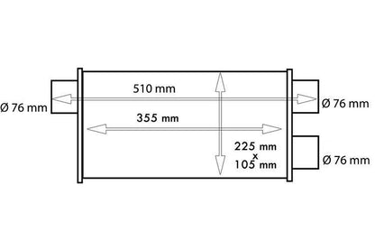 Heck-Mittelschalldämpfer 76mm TurboWorks LT 304SS 355mm