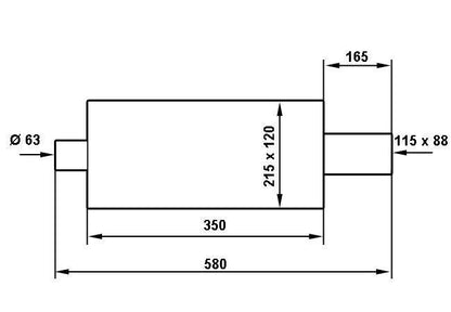 Endschalldämpfer TurboWorks 88x115mm, Anschluss 63,5mm