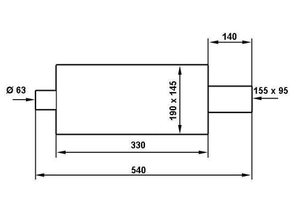 Endschalldämpfer TurboWorks 95x155mm, Eingang 63,5mm