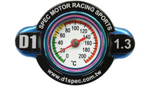D1Spec Radiator cap with thermometer 28mm 1.3 Bar Blue