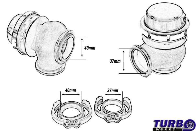 TurboWorks Externes WasteGate 40mm 0,5 Bar V-Band Schwarz