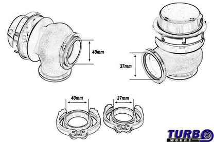 TurboWorks Externes WasteGate 40mm 0,5 Bar V-Band Schwarz